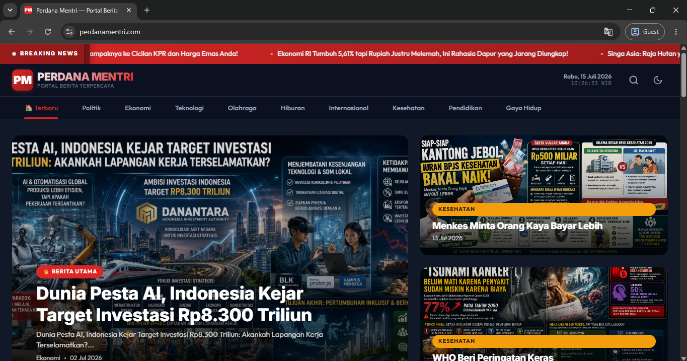 Tampilan website perdanamentri.com