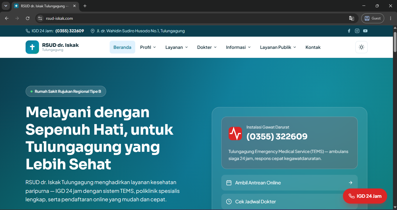 Tampilan website rsud-iskak.com