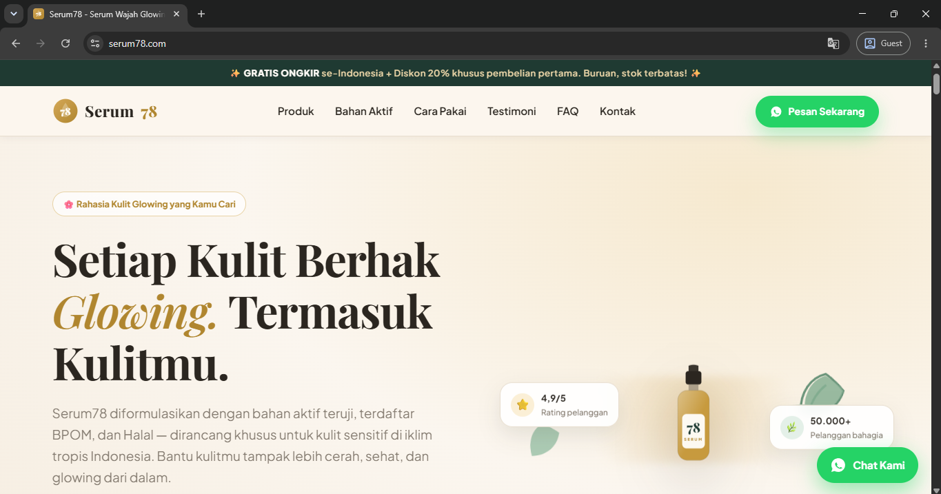 Tampilan website serum78.com