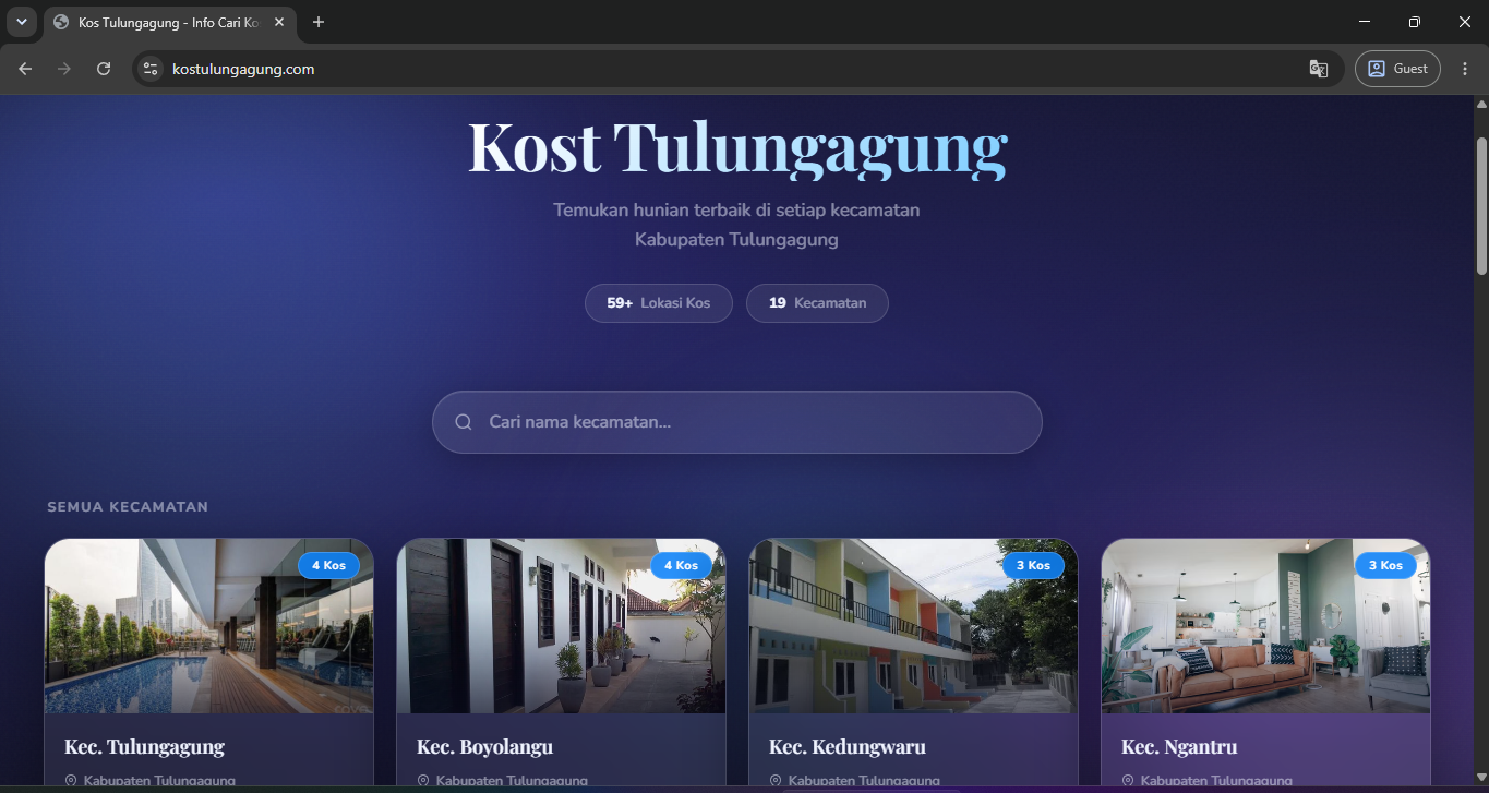 Tampilan website kostulungagung.com
