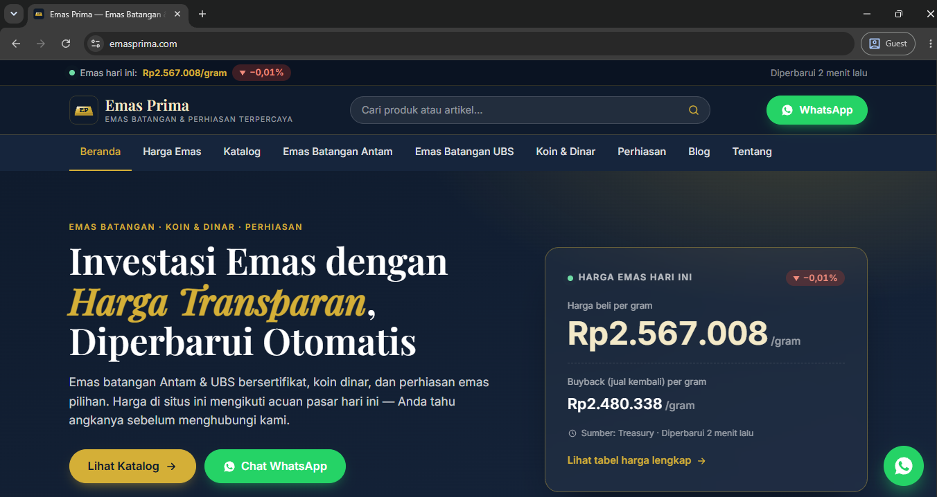 Tampilan website emasprima.com