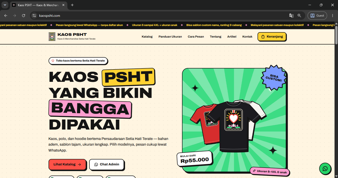 Tampilan website kaospsht.com