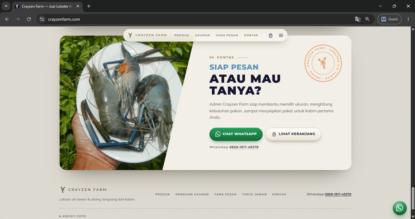 Tampilan website crayzenfarm.com